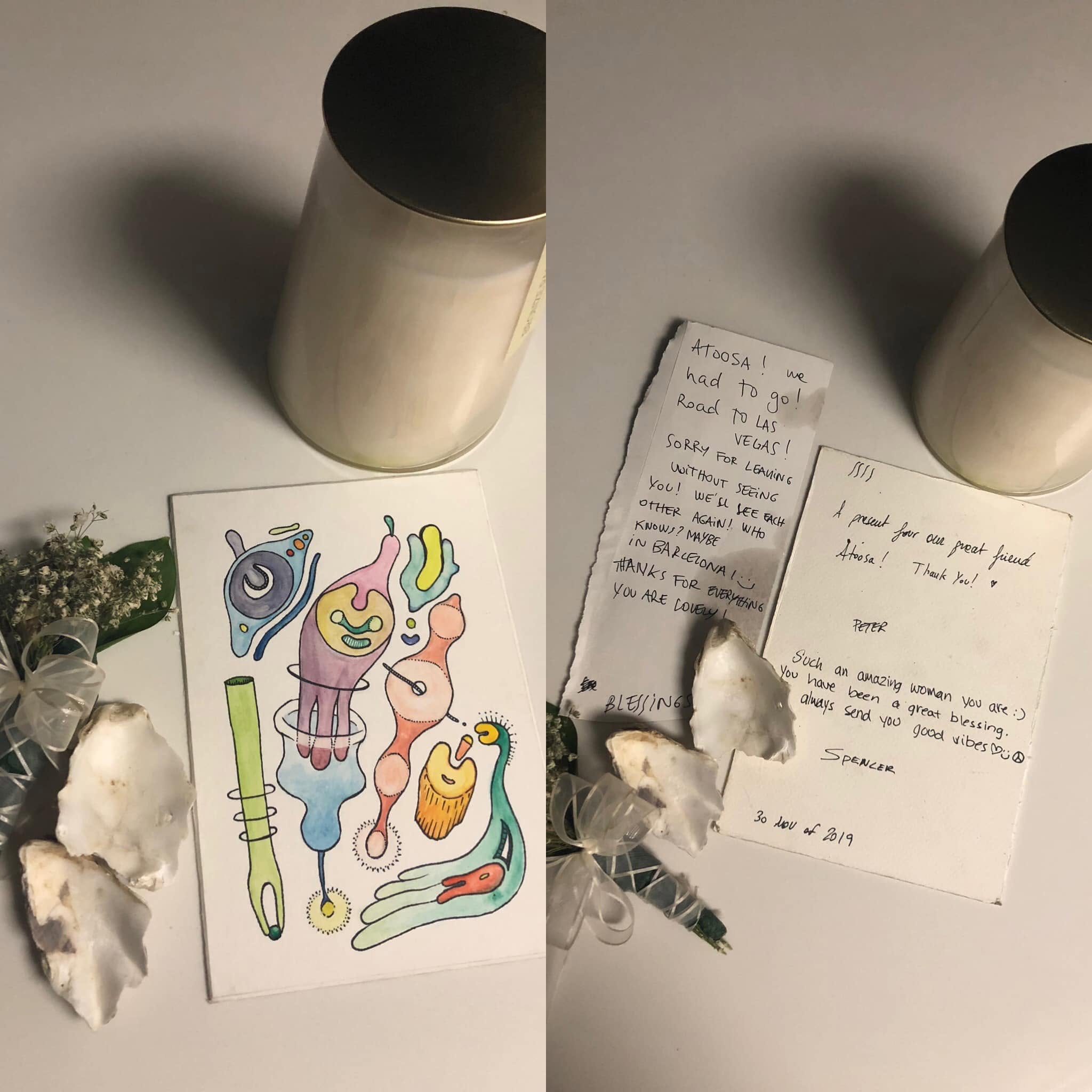 A gift and handwritten notes from friends